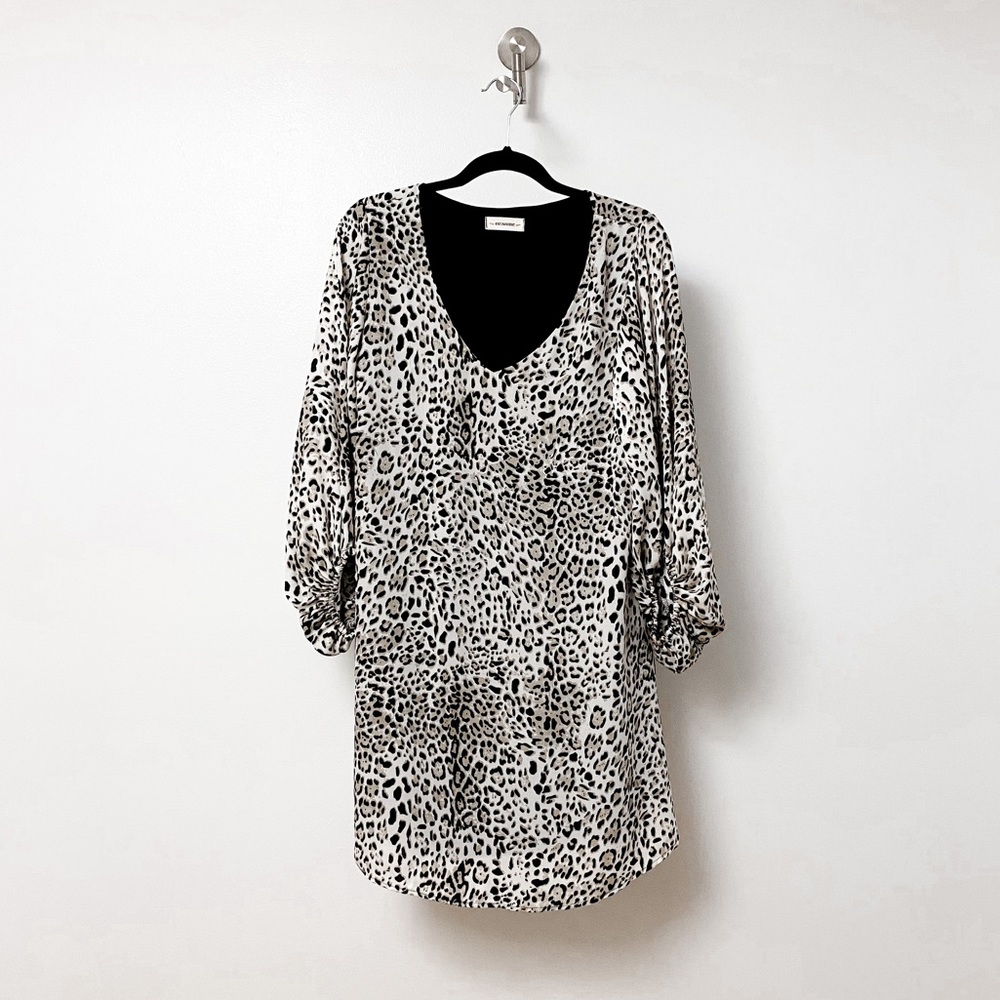 ee:some Fall Winter Prep Casual Chic Sleeve Animal Print Mini Dress Cream Small